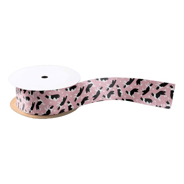 Border Collie and Paw Print Satin Ribbon (Spool)