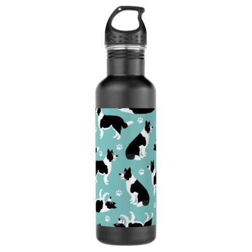 Border Collie and Paw Print Stainless Steel Water Bottle