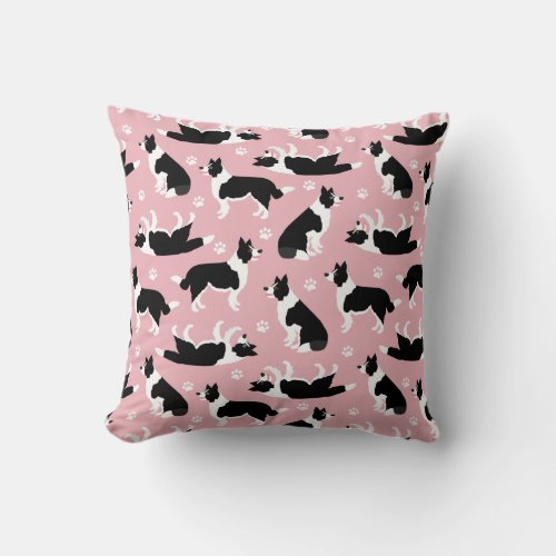 Border Collie and Paw Print Throw Pillow