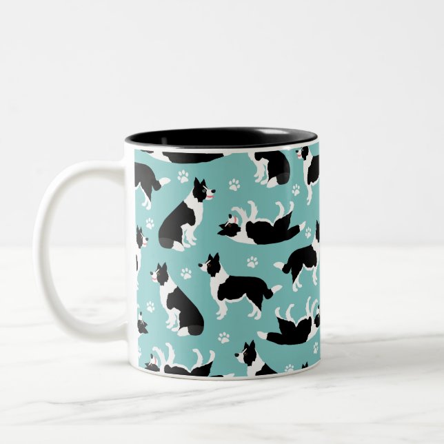 Border Collie and Paw Print Two-Tone Coffee Mug (Left)