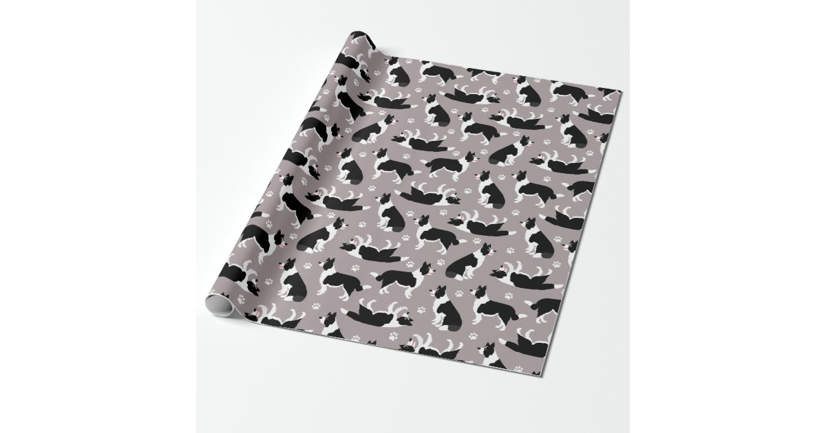 Border Collie and Paw Print Wrapping Paper