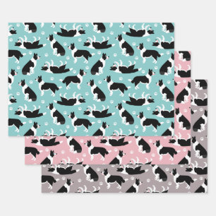 Border Collie and Paw Print Wrapping Paper Sheets
