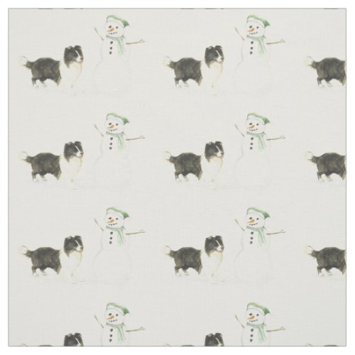 Border Collie and Snowman Dog Art Fabric