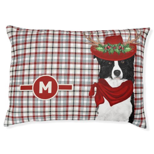Border Collie and Wester Plaid with Dogs Monogram Pet Bed