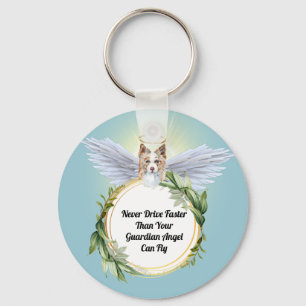 Border collie angel never drive faster than fly keychain