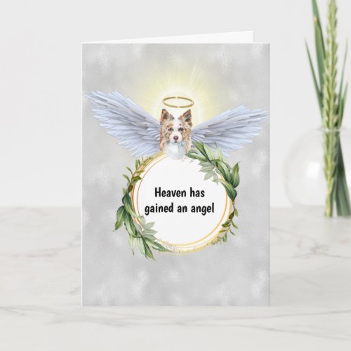 Border collie angel wings halo wreath heaven card