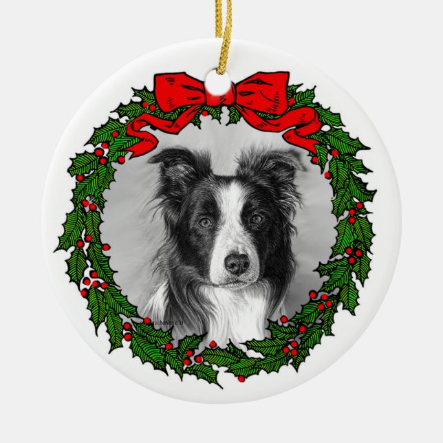 Border Collie Art by Glenda S. Harlan Ceramic Ornament (Front)