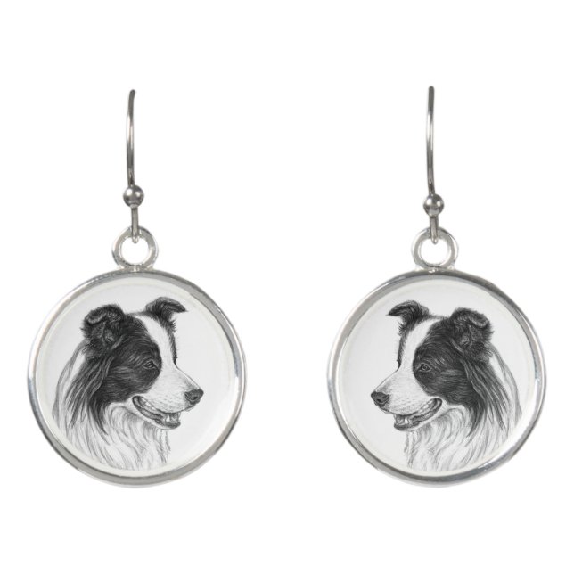Border Collie Art Earrings (Front)