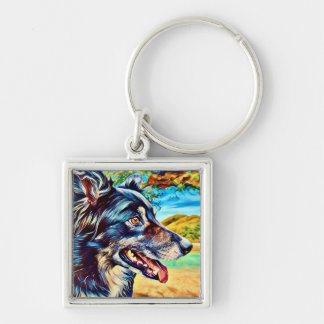 Border Collie Artistic Portrait Scenic Landscape Keychain
