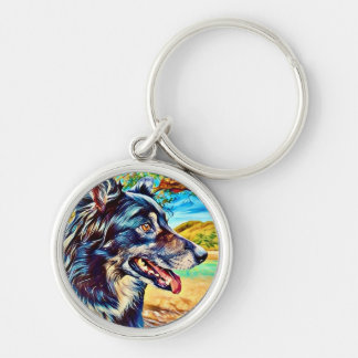 Border Collie Artistic Portrait Scenic Landscape Keychain
