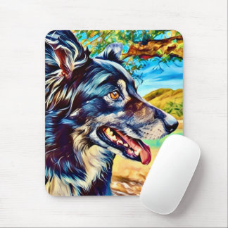 Border Collie Artistic Portrait Scenic Landscape Mouse Pad