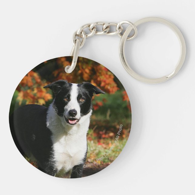 Border Collie Autumn Standing Keychain (Back)