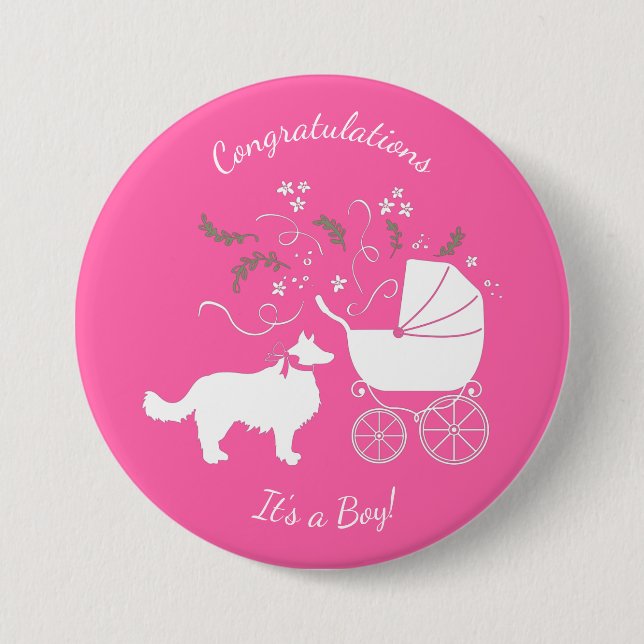 Border Collie Baby Shower Button (Front)