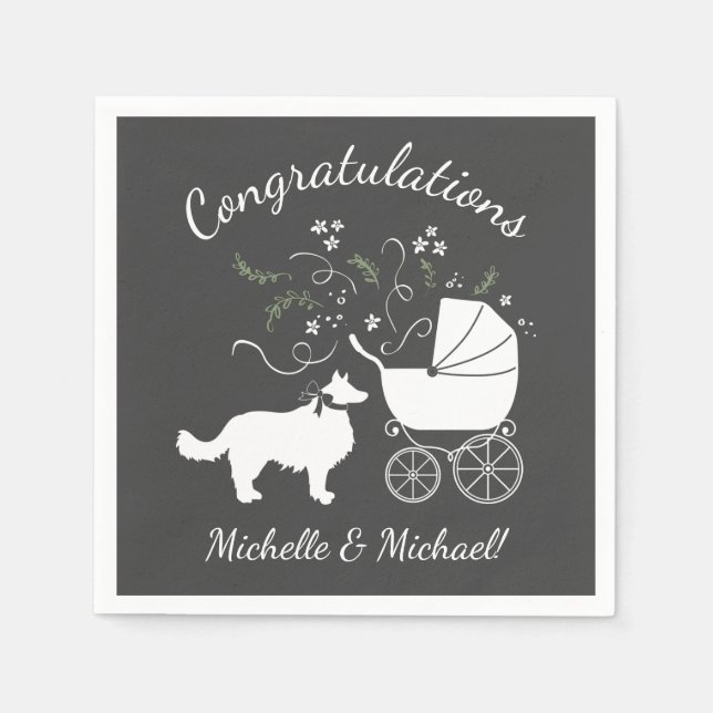 Border Collie Baby Shower Napkins (Front)