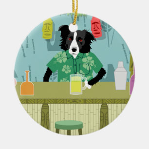 Border Collie Bamboo Tiki Bar Ornament