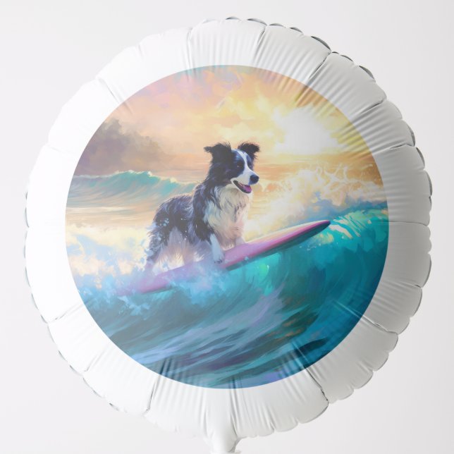 Border Collie Beach Surfing Painting Balloon (Front)
