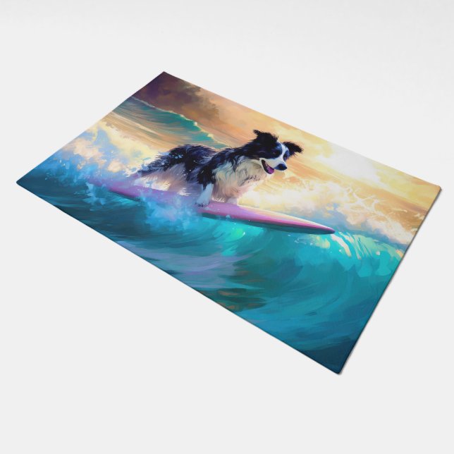 Border Collie Beach Surfing Painting Doormat (Angled)
