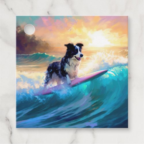 Border Collie Beach Surfing Painting Favor Tags