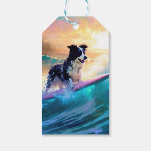 Border Collie Beach Surfing Painting Gift Tags