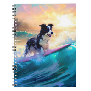 Border Collie Beach Surfing Painting Notebook