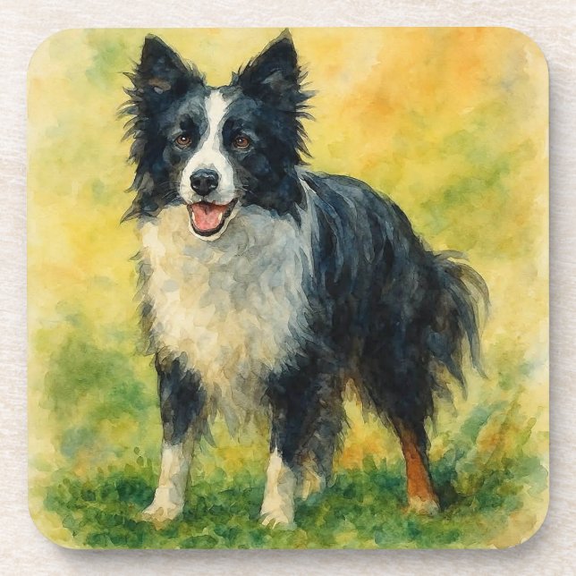 Border Collie Beverage Coaster (Front)