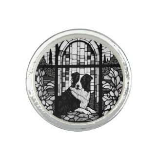 Border Collie Black and White Dogs Shower Curtain Ring