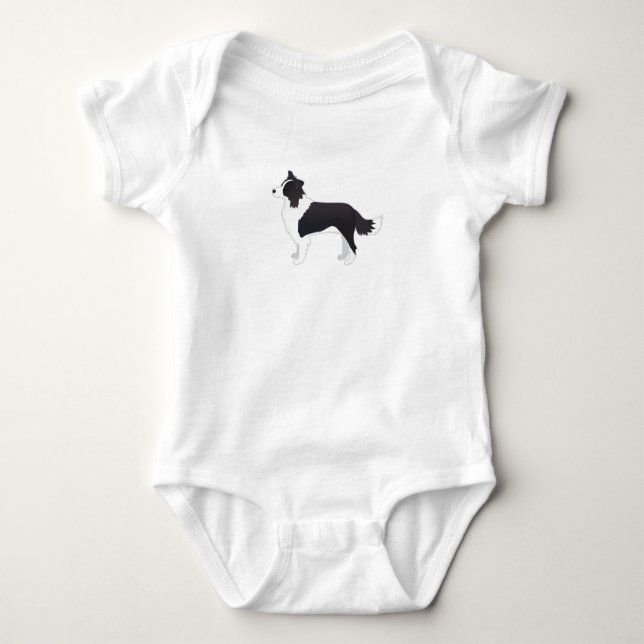 Border Collie Black Dog Breed Side View Silhouette Baby Bodysuit (Front)