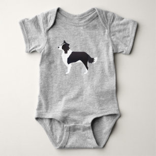 Border Collie Black Dog Breed Side View Silhouette Baby Bodysuit