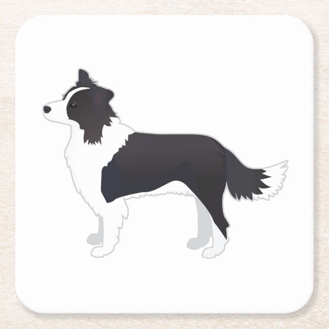 Border Collie Black Dog Breed Side View Silhouette Square Paper Coaster (Front)