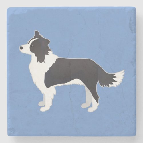 Border Collie Black Dog Breed Side View Silhouette Stone Coaster