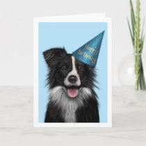 Border Collie Blue Birthday Greeting Card