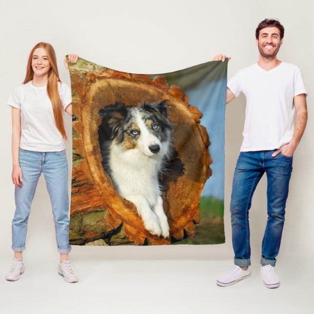 Border Collie Blue Merle Dog Cute Portrait Photo - Fleece Blanket (In Situ)