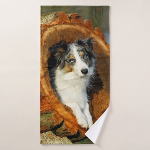 Border Collie Blue Merle Dog Head Photography Pet Bath Towel Set