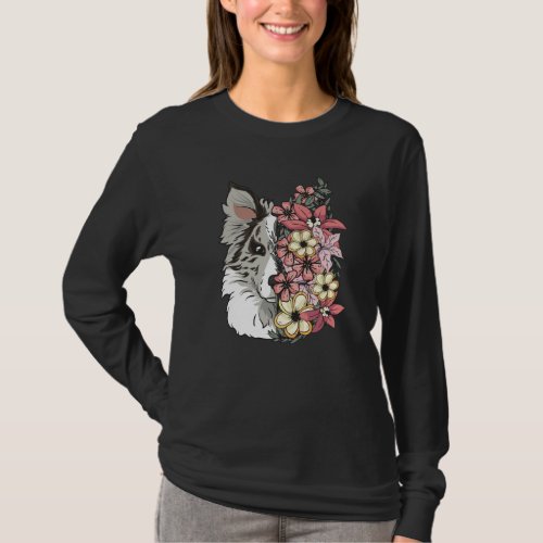 Border Collie Blue Merle With Flowers T_Shirt