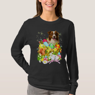 Border Collie Bunny Dog With Easter Eggs Basket Co T-Shirt