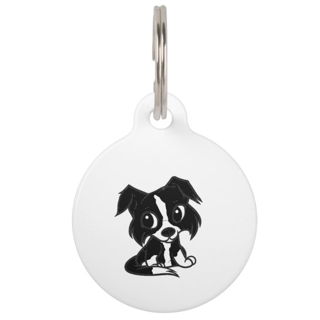 border collie bw cartoon pet tag (Front)
