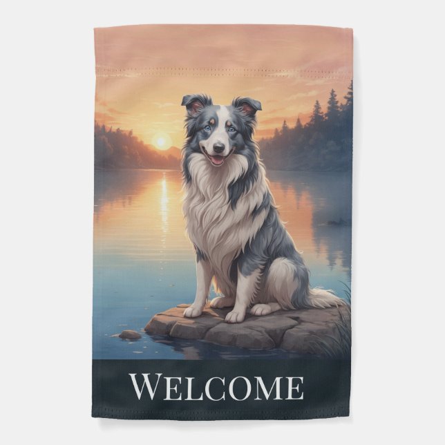 Border Collie by Lake Garden Flag (Front)