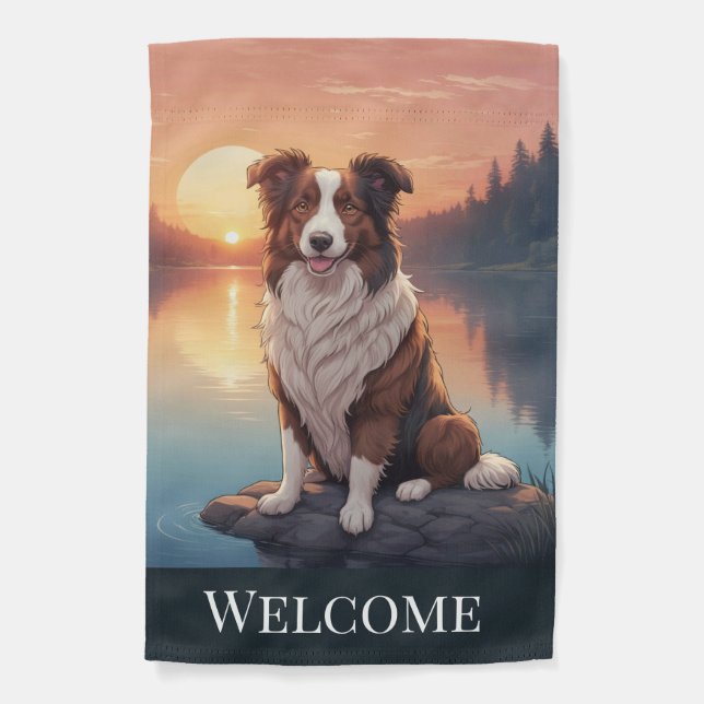 Border Collie by Lake Garden Flag (Front)