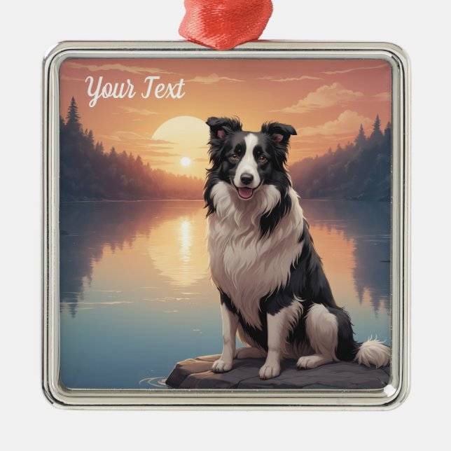Border Collie by Lake Metal Ornament (Front)