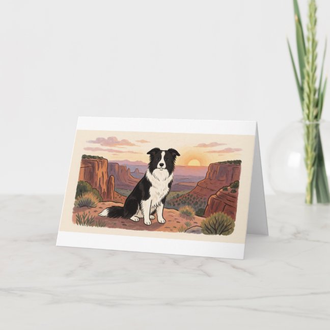 Border Collie Canyon Sunrise Greeting Card
