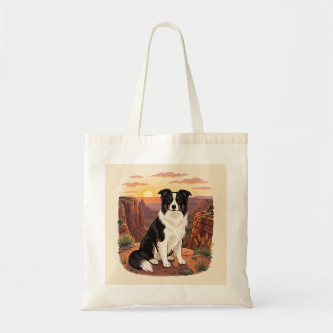 Border Collie Canyon Sunrise Tote Bag
