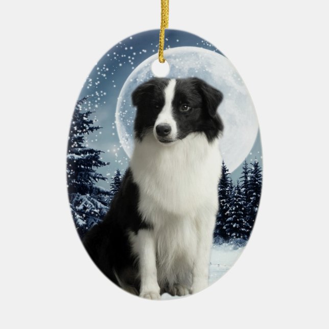 Border Collie Ceramic Ornament (Front)