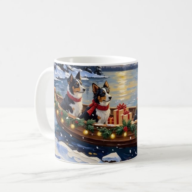 Border Collie Christmas Boat Holiday Coffee Mug (Front Left)