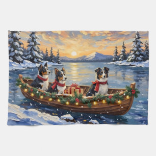 Border Collie Christmas Boat Holiday Kitchen Towel