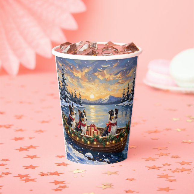 Border Collie Christmas Boat Holiday Paper Cups (Insitu)