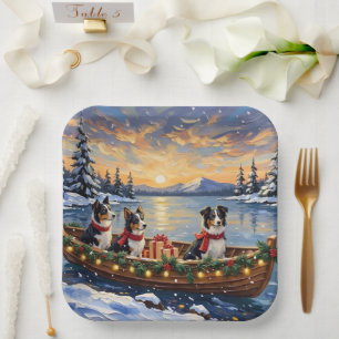 Border Collie Christmas Boat Holiday Paper Plates