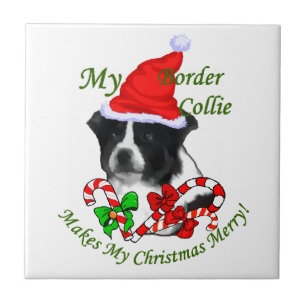 Border Collie Christmas Ceramic Tile