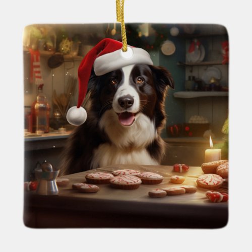 Border Collie Christmas Cookies Festive Holiday Ceramic Ornament
