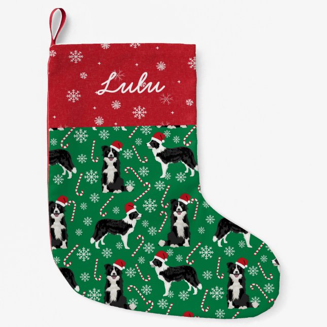 Border Collie Christmas Custom Dog Name Small Christmas Stocking (Front)