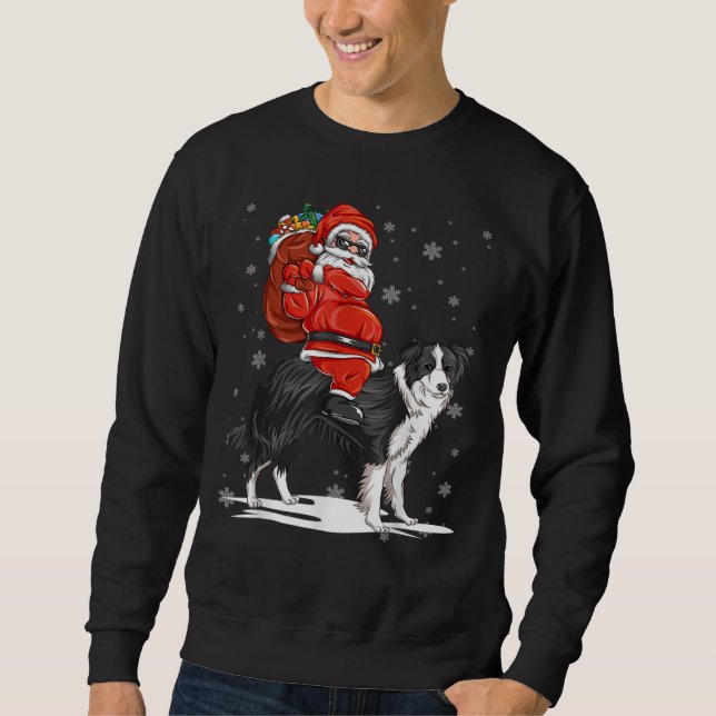 border collie Christmas Dog Riding Santa Sweatshirt (Front)